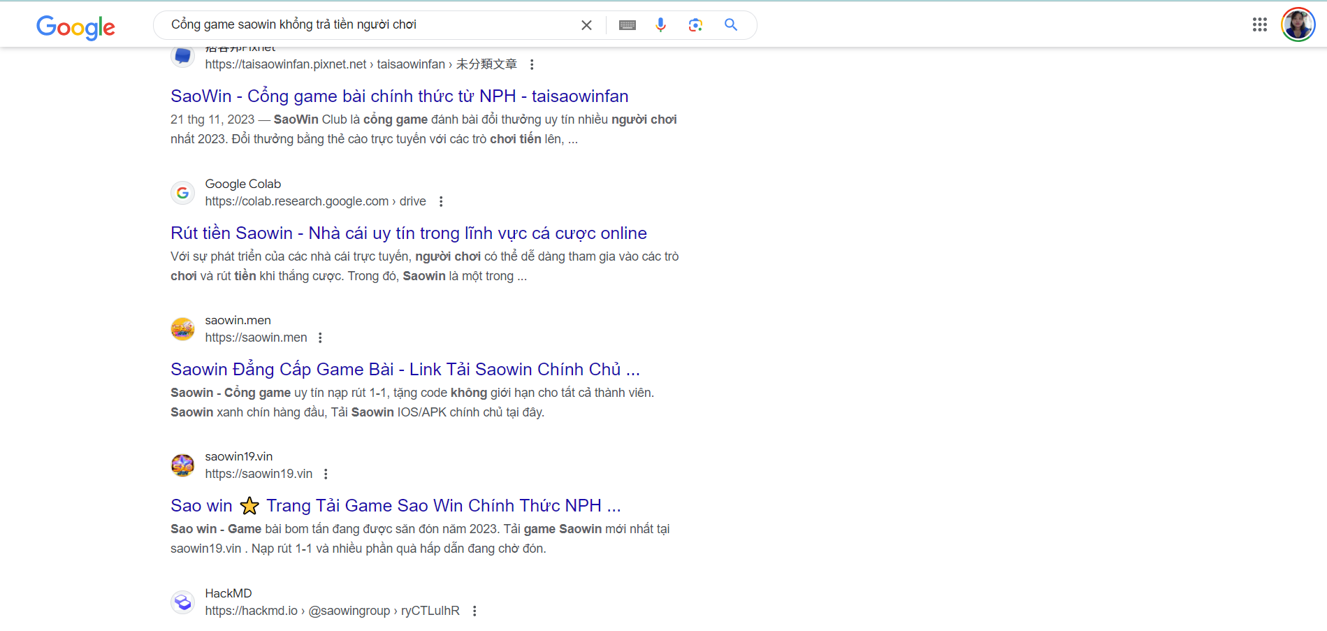 Không có thông tin Saowin không trả tiền người chơi trên Google